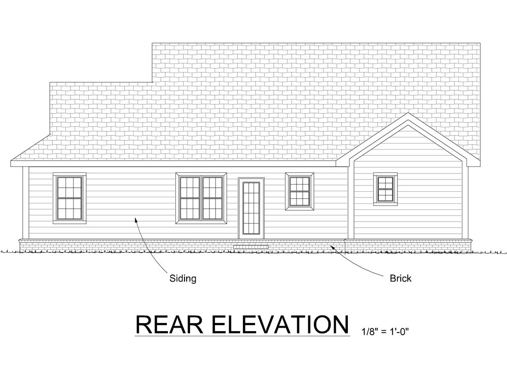 Home Plan Rear Elevation of this 3-Bedroom,1145 Sq Ft Plan -178-1312