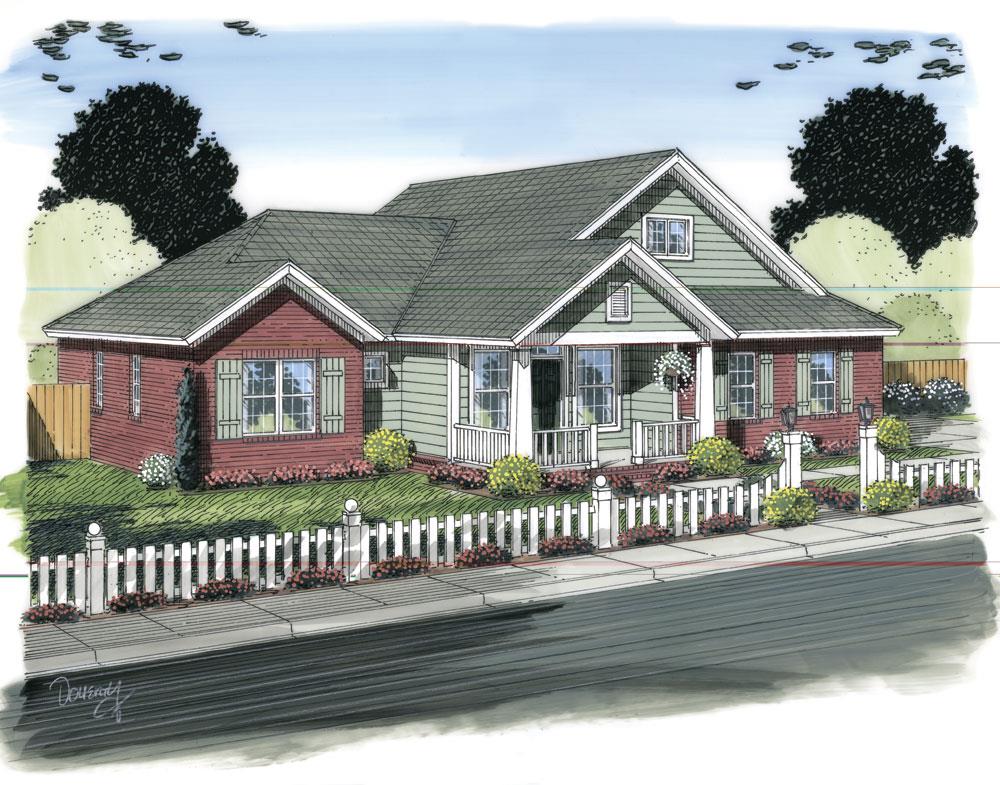 Front elevation of Ranch home (ThePlanCollection: House Plan #178-1313)