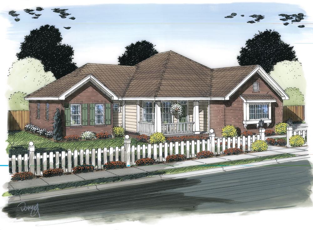 Front elevation of Ranch home (ThePlanCollection: House Plan #178-1314)