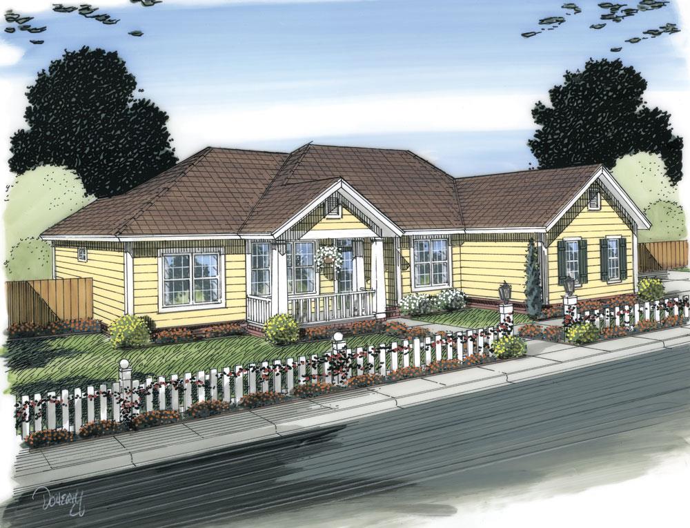 Front elevation of Ranch home (ThePlanCollection: House Plan #178-1318)