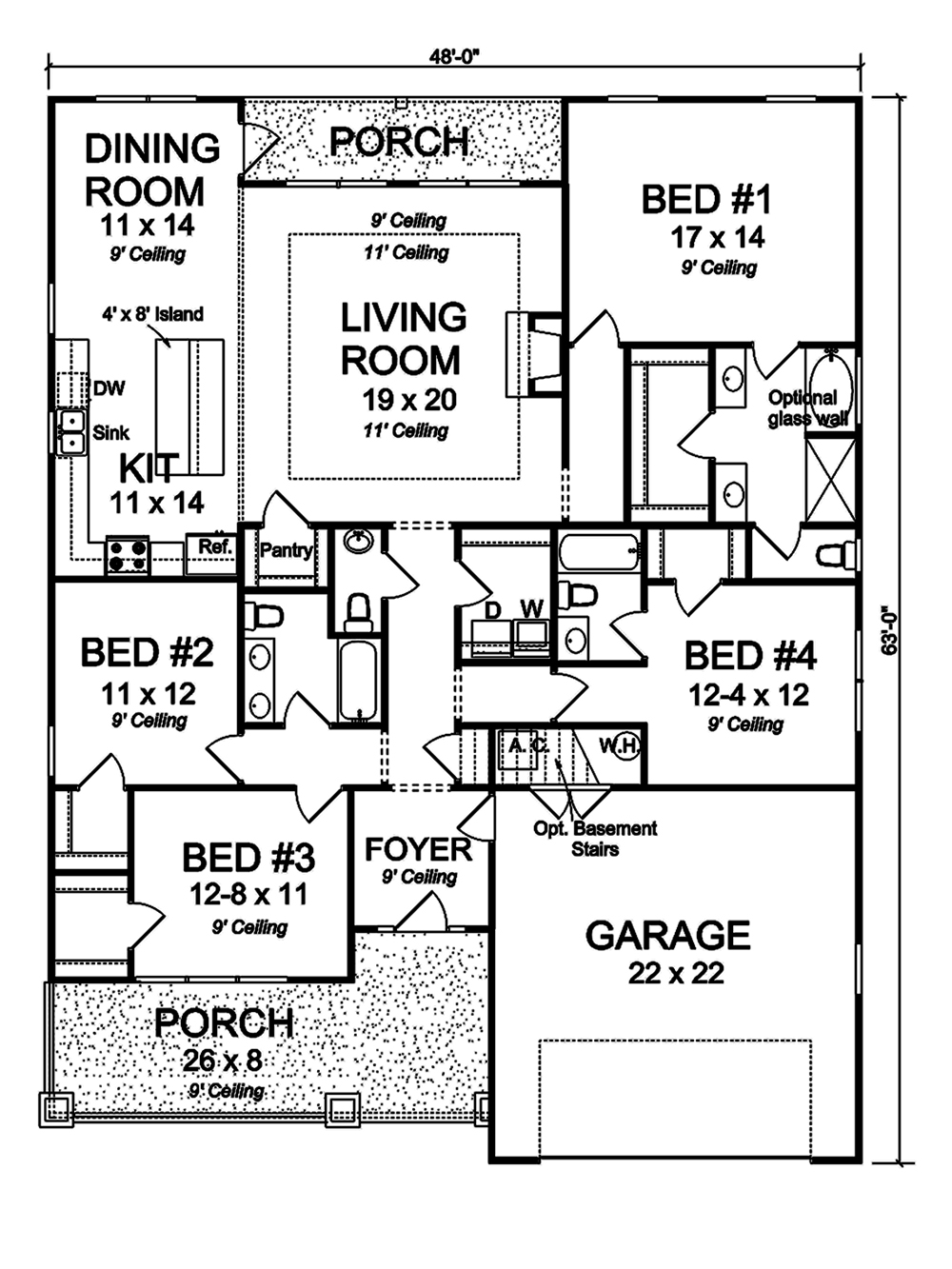 Floor Plan First Story of Cottage Plan #178-1324
