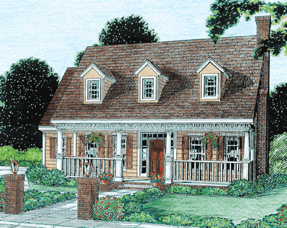 Front elevation of Colonial home (ThePlanCollection: House Plan #178-1332)