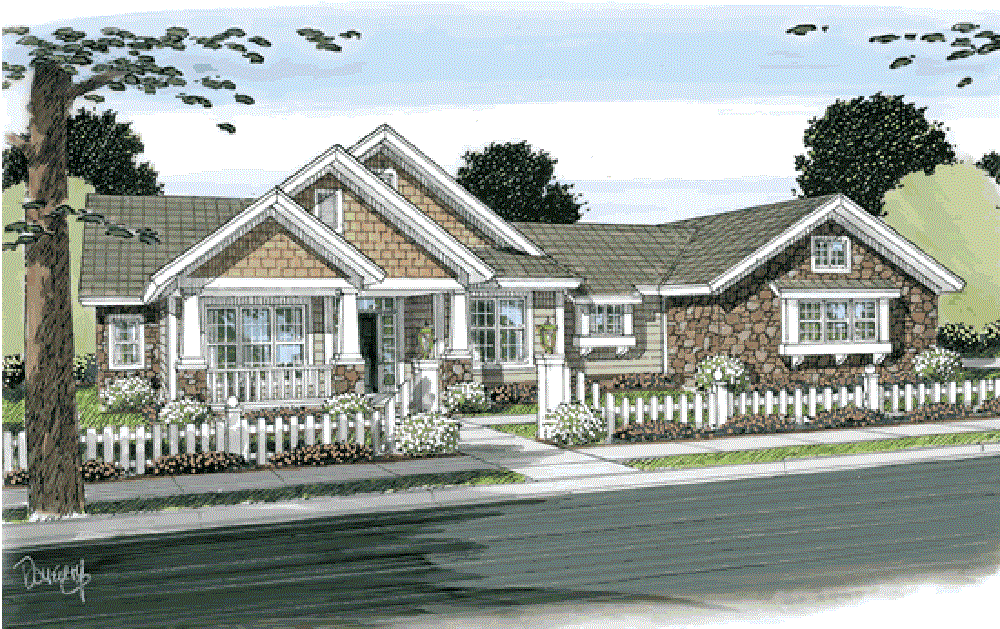 Front elevation of Craftsman home (ThePlanCollection: House Plan #178-1337)
