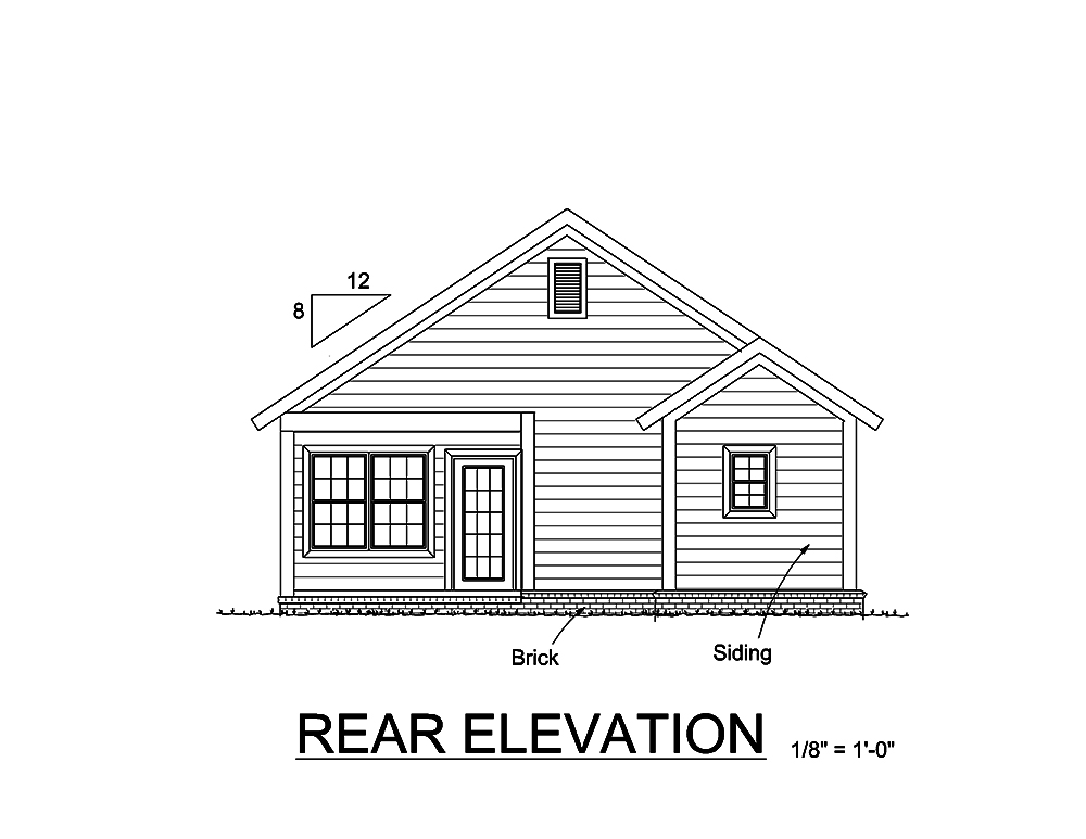 Home Plan Rear Elevation of this 3-Bedroom,1397 Sq Ft Plan -178-1355