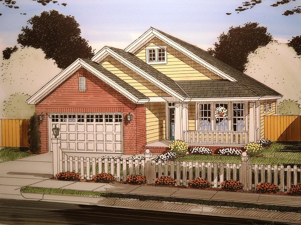 Front elevation of Craftsman home (ThePlanCollection: House Plan #178-1364)