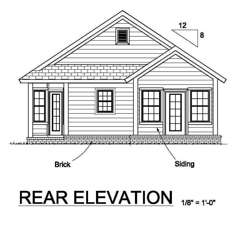 Home Plan Rear Elevation of this 3-Bedroom,1381 Sq Ft Plan -178-1368