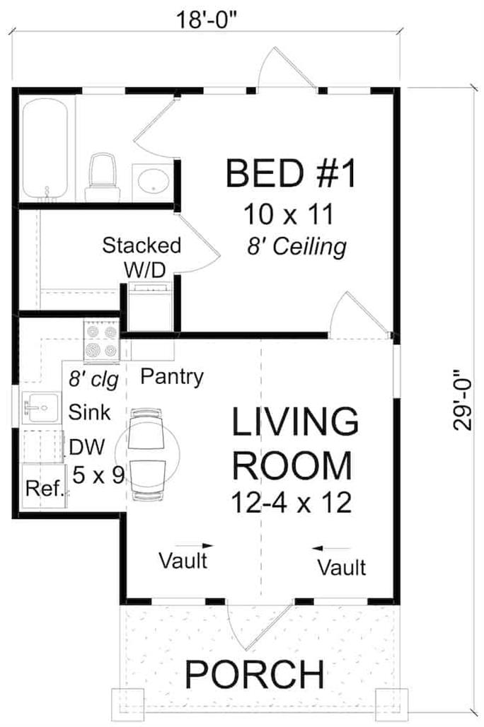 Small House - 1 Bedrms, 1 Baths - 412 Sq Ft - Plan #178-1381