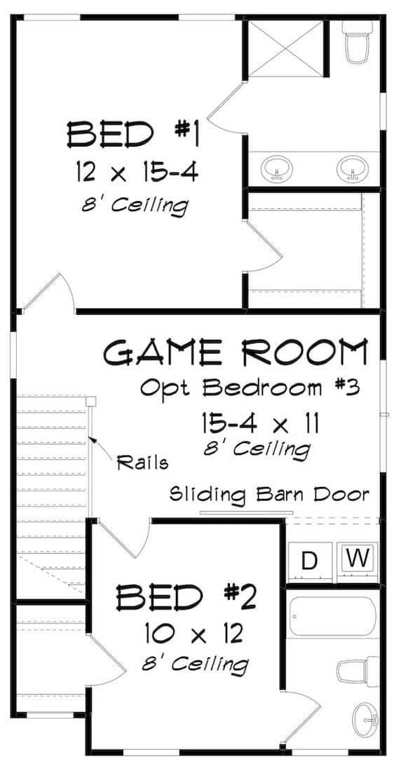 Floor Plan Upper Level of Cottage Plan #178-1382