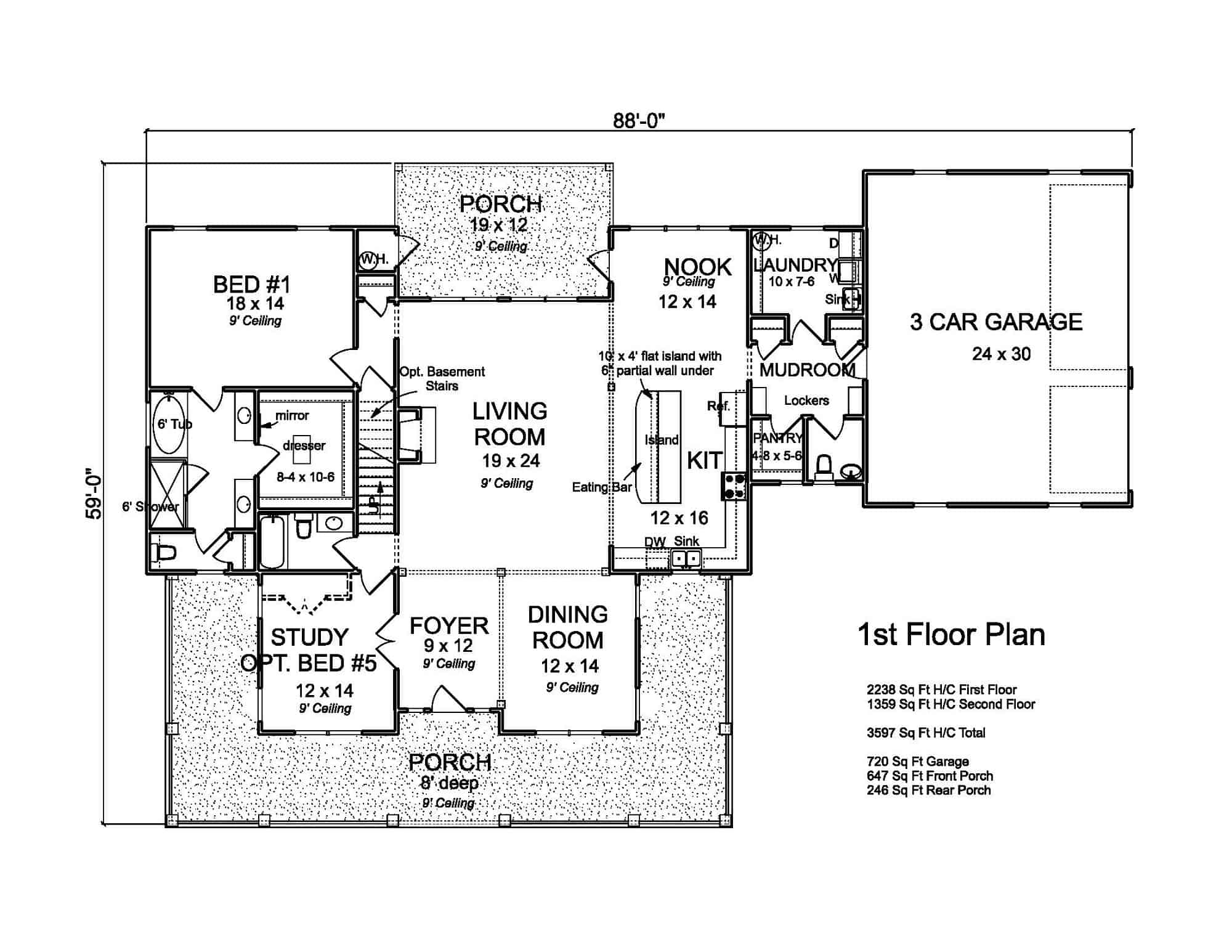 Main Level of Farmhouse Plan #178-1398