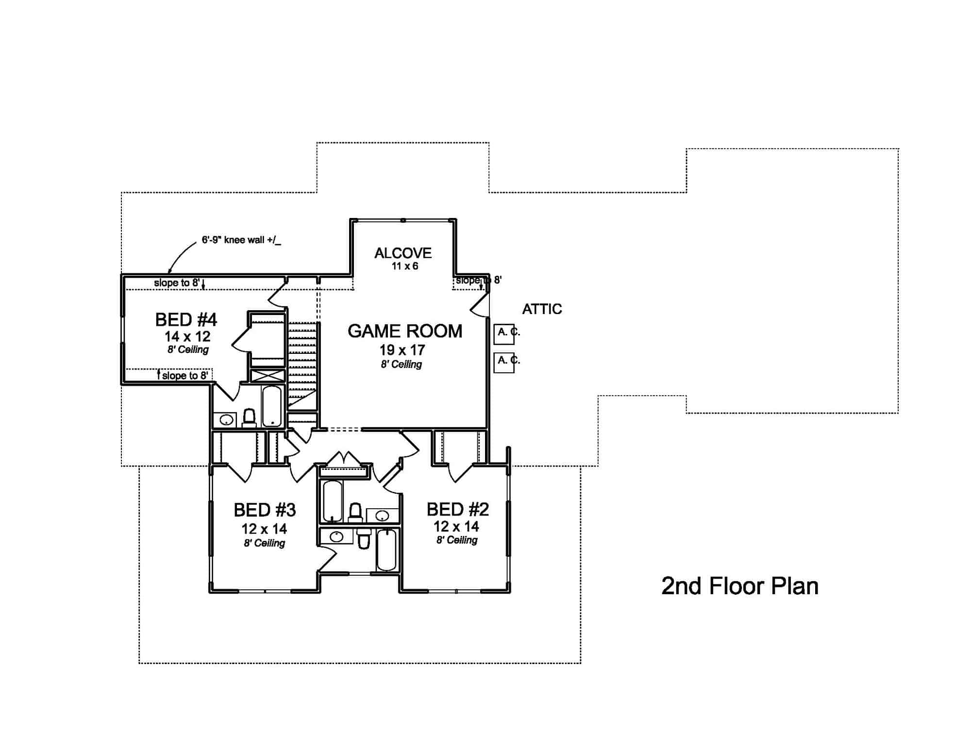 Upper Level of Farmhouse Plan #178-1398