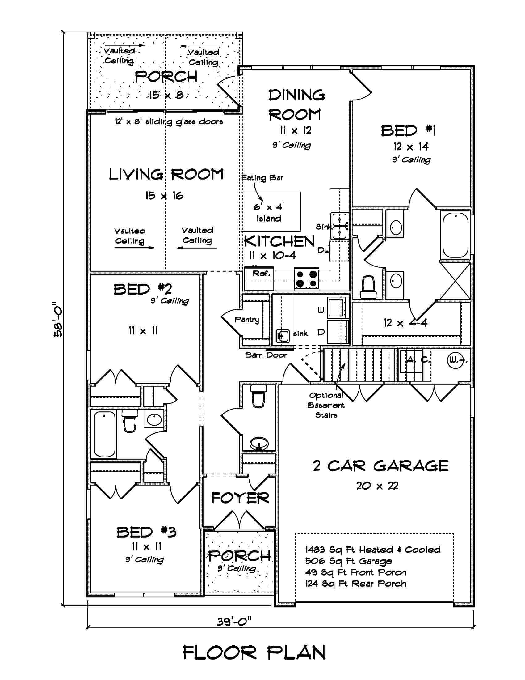Main Level of Cottage Plan #178-1404