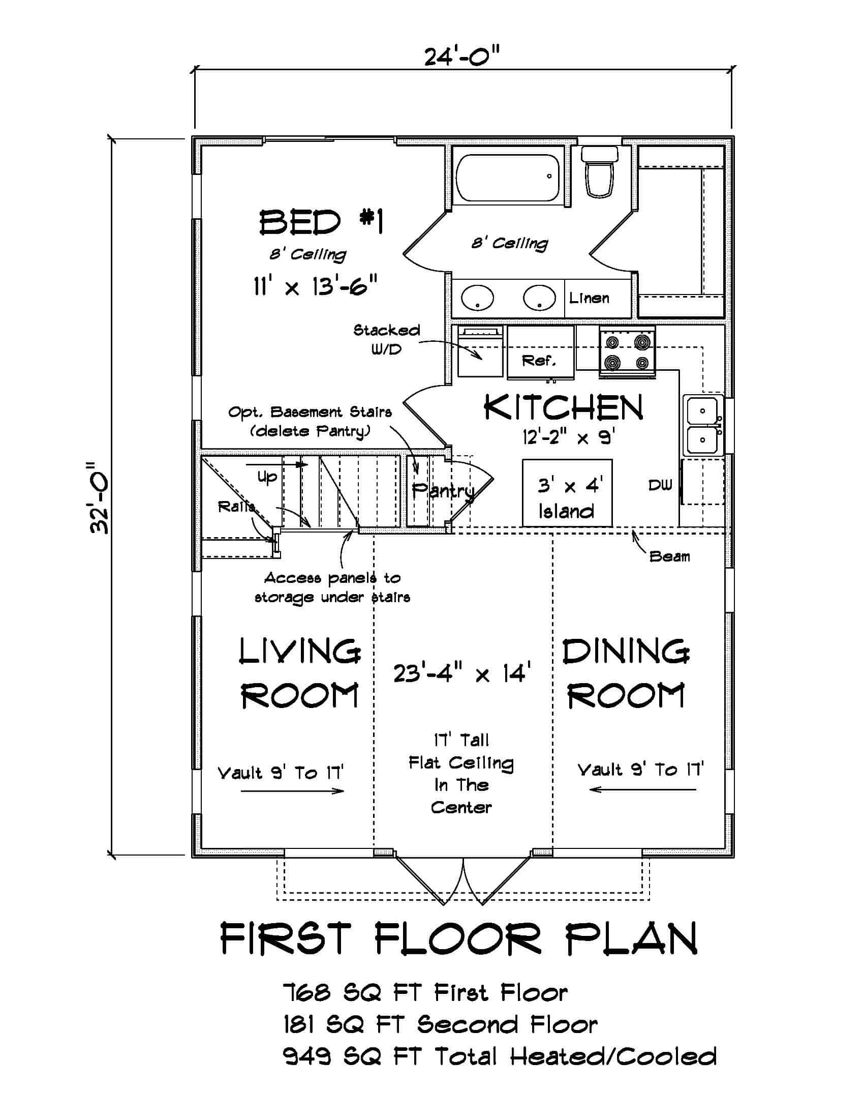 Main Level of Cabin Plan #178-1409