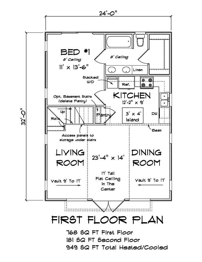 Contemporary Cabin Home Plan 1 Bed, 1 Bath, 949 Sq Ft 1781409