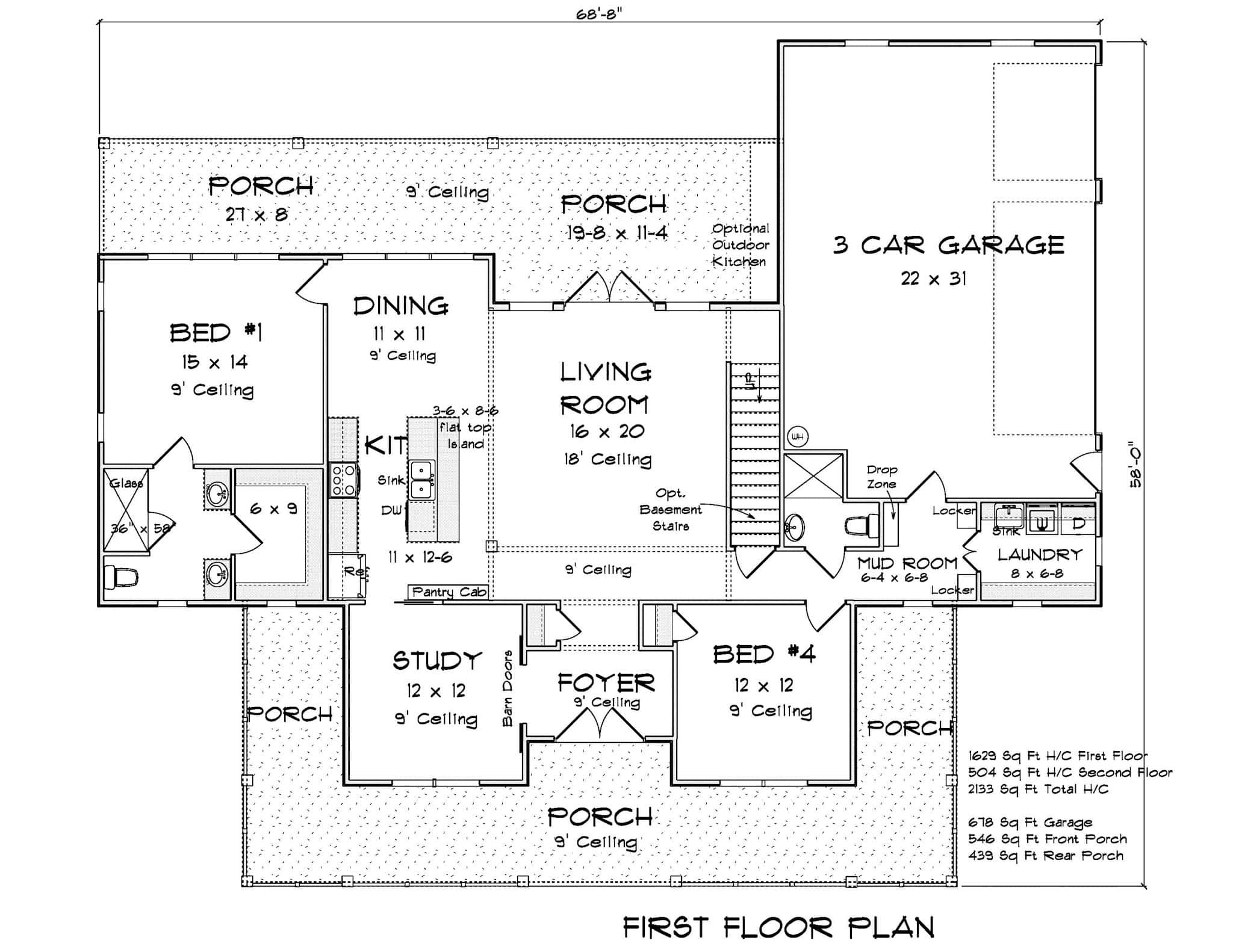 Main Level of Farmhouse Plan #178-1437