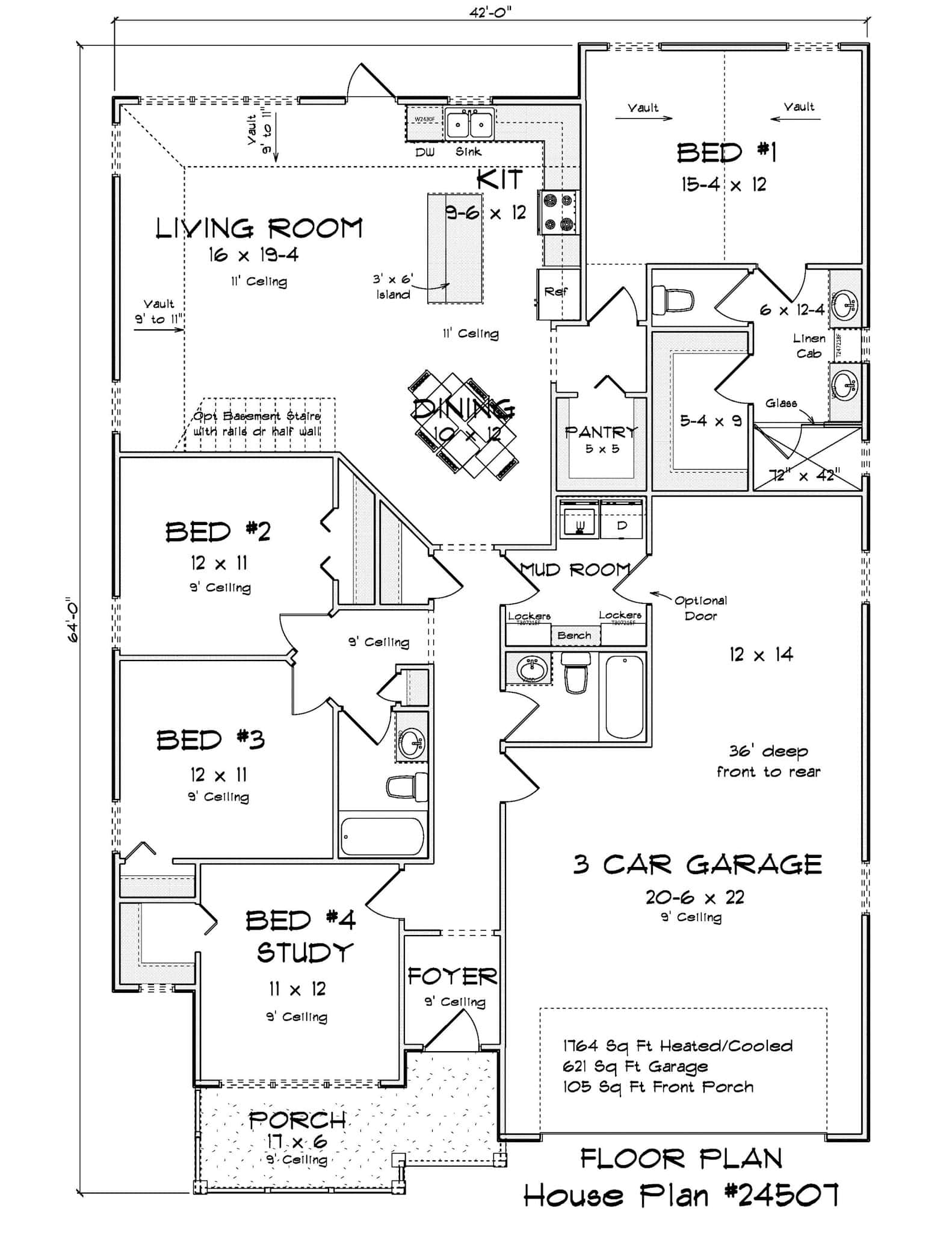 Main Level of Cottage Plan #178-1487