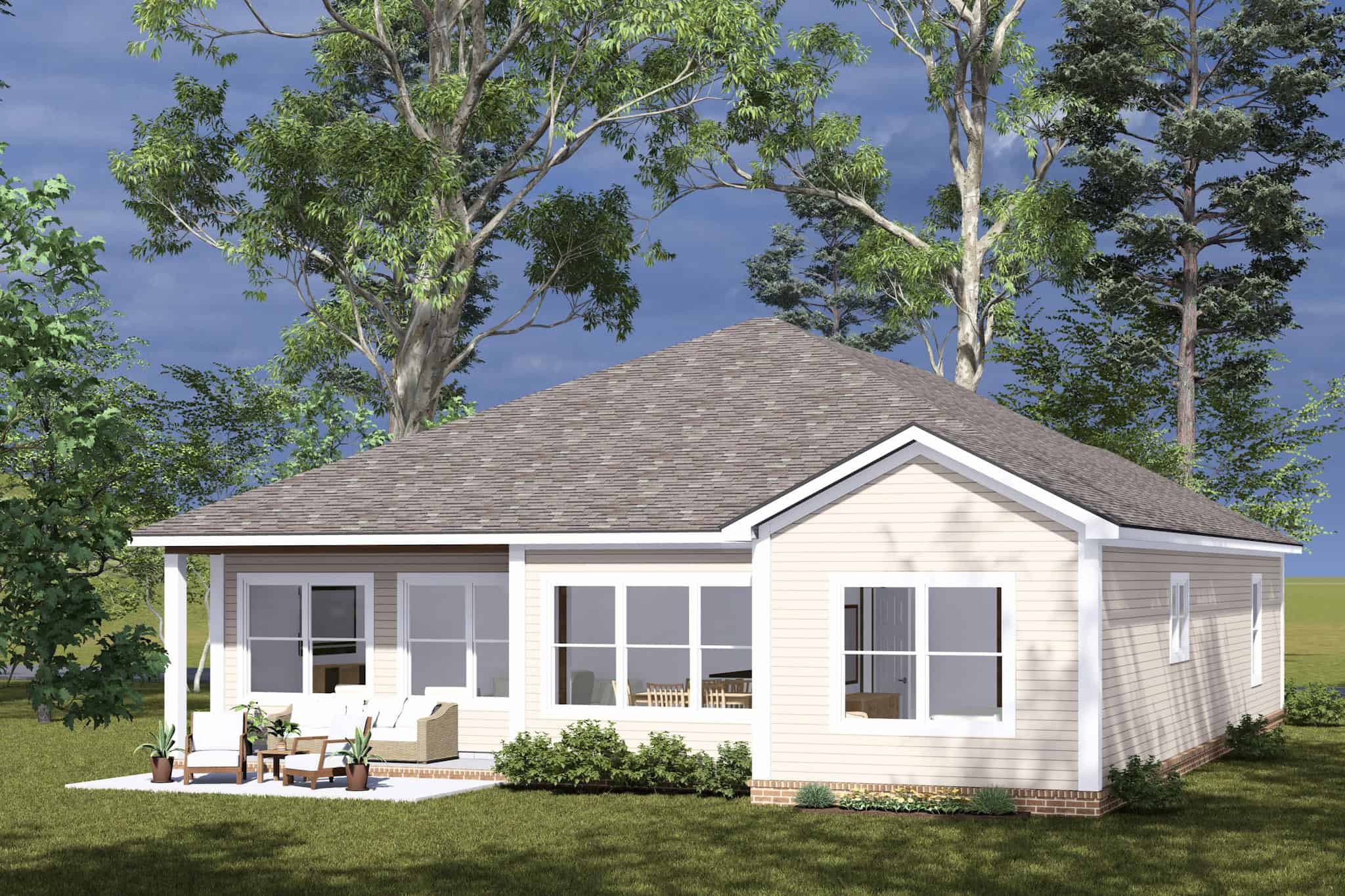 Rear View of this 3-Bedroom,1280 Sq Ft Plan -178-1499