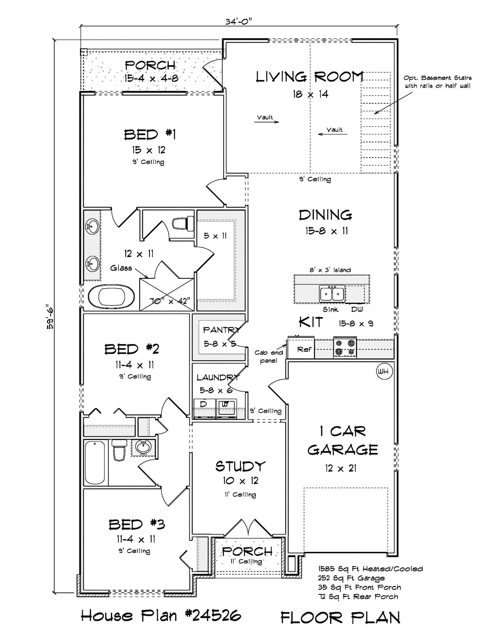 Main Level of Cottage Plan #178-1506