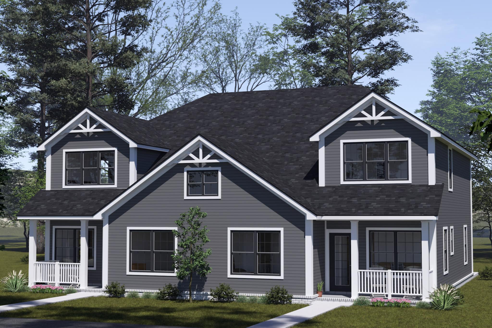 Front elevation of Duplex/Multi-Unit home (ThePlanCollection: House Plan #178-1529)