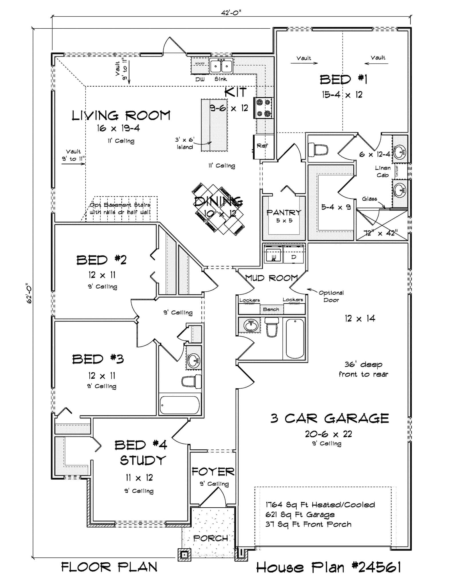 Main Level of Traditional Plan #178-1541