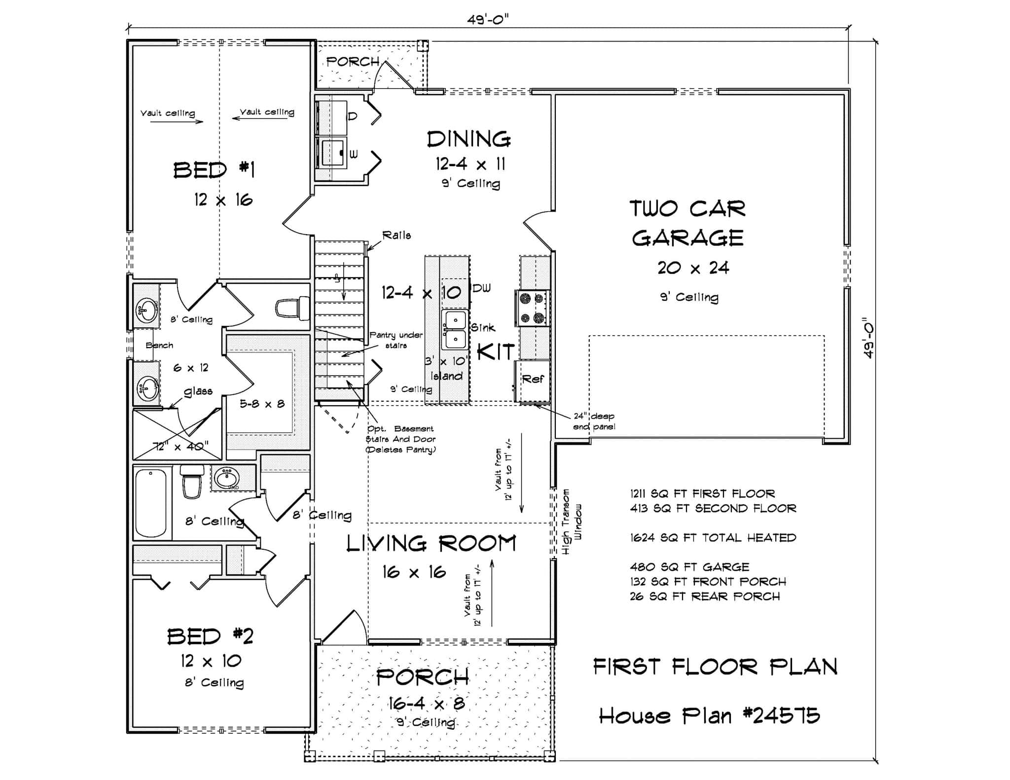 Main Level of Cottage Plan #178-1555