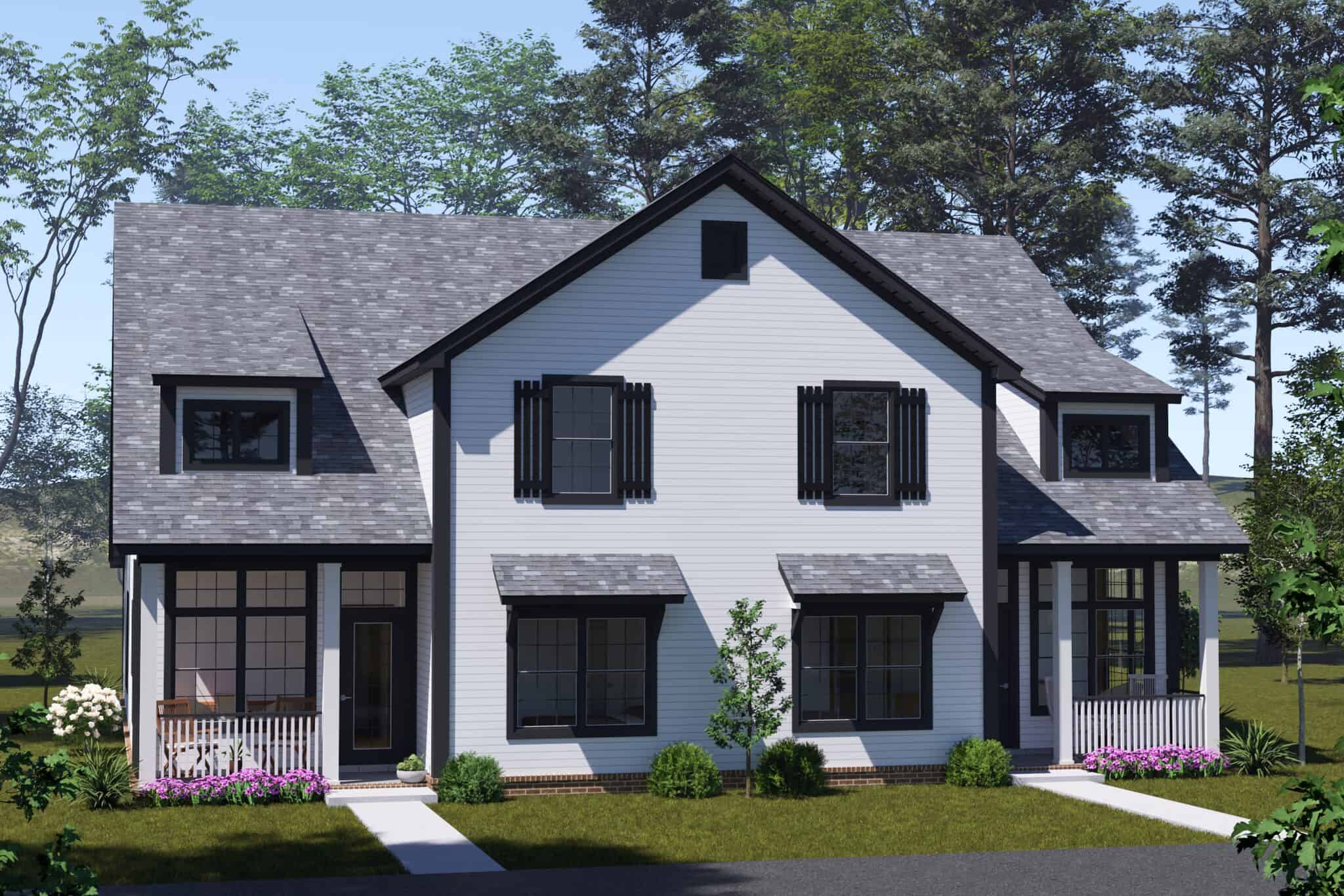 Front elevation of Duplex/Multi-Unit home (ThePlanCollection: House Plan #178-1574)