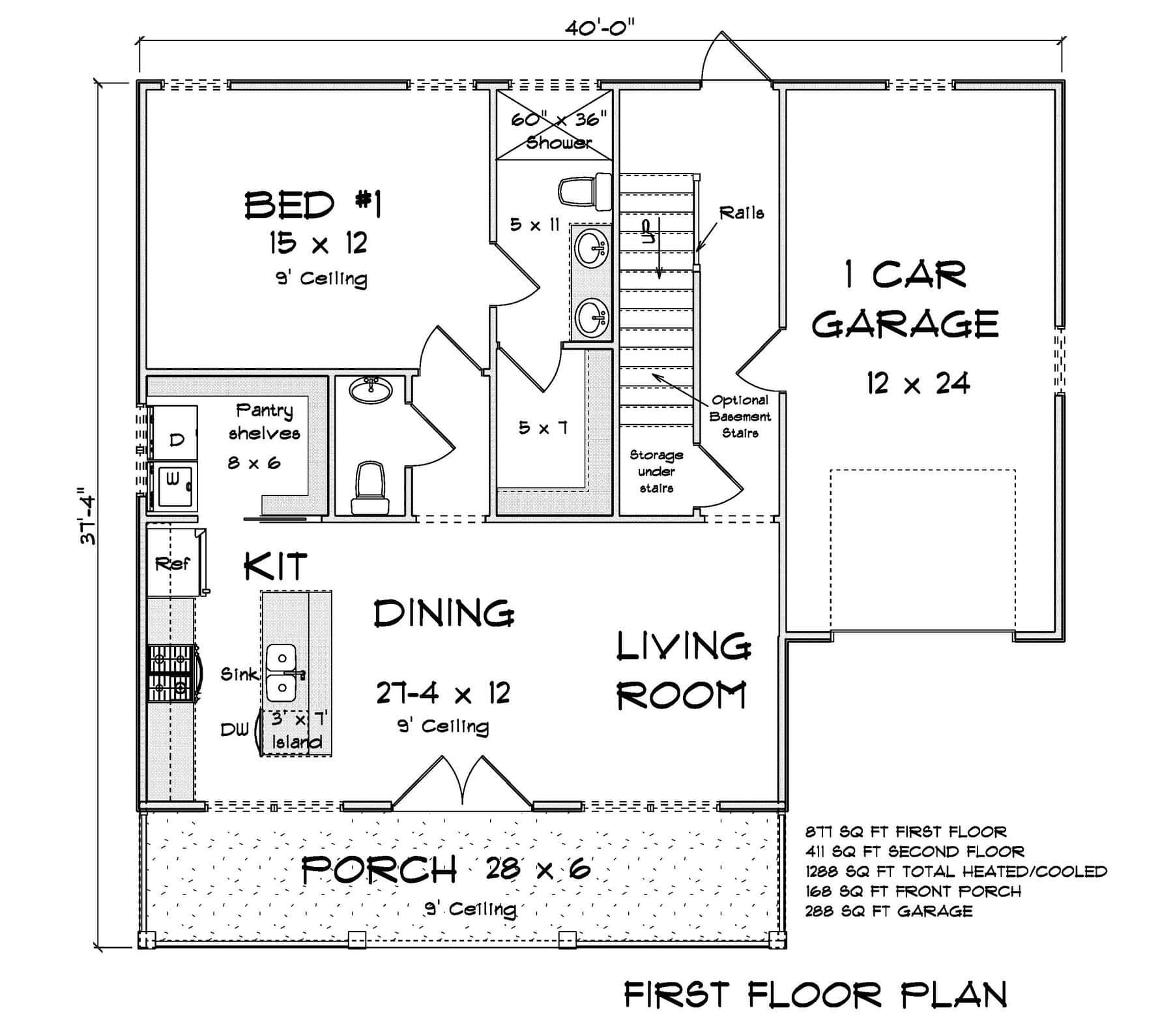 Main Level of Cottage Plan #178-1584