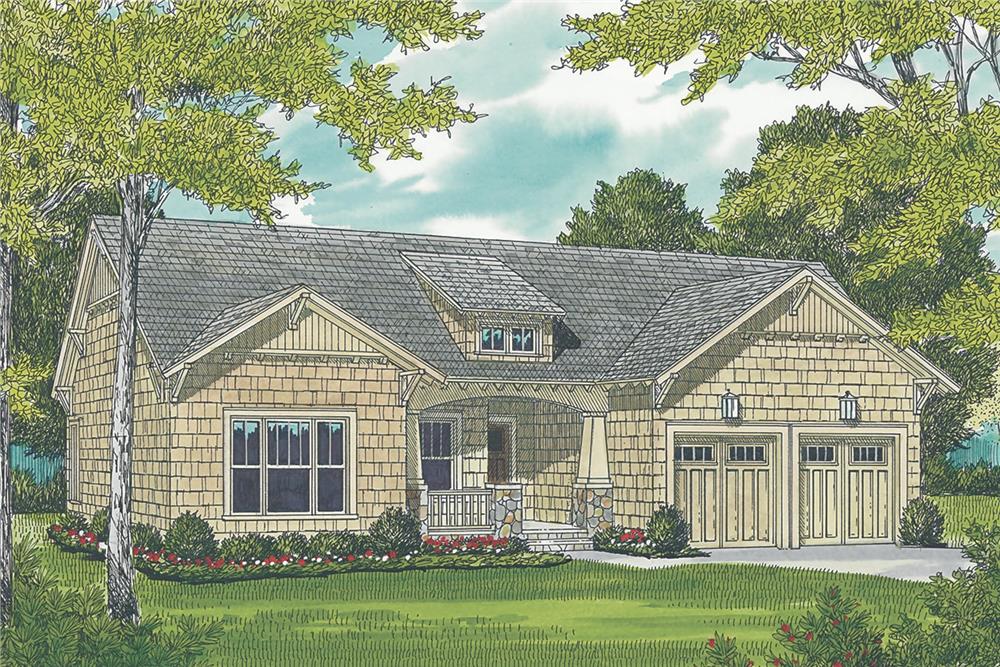 Front elevation of 3 bedroom Bungalow Craftsman home plan (ThePlanCollection: House Plan #180-1000)