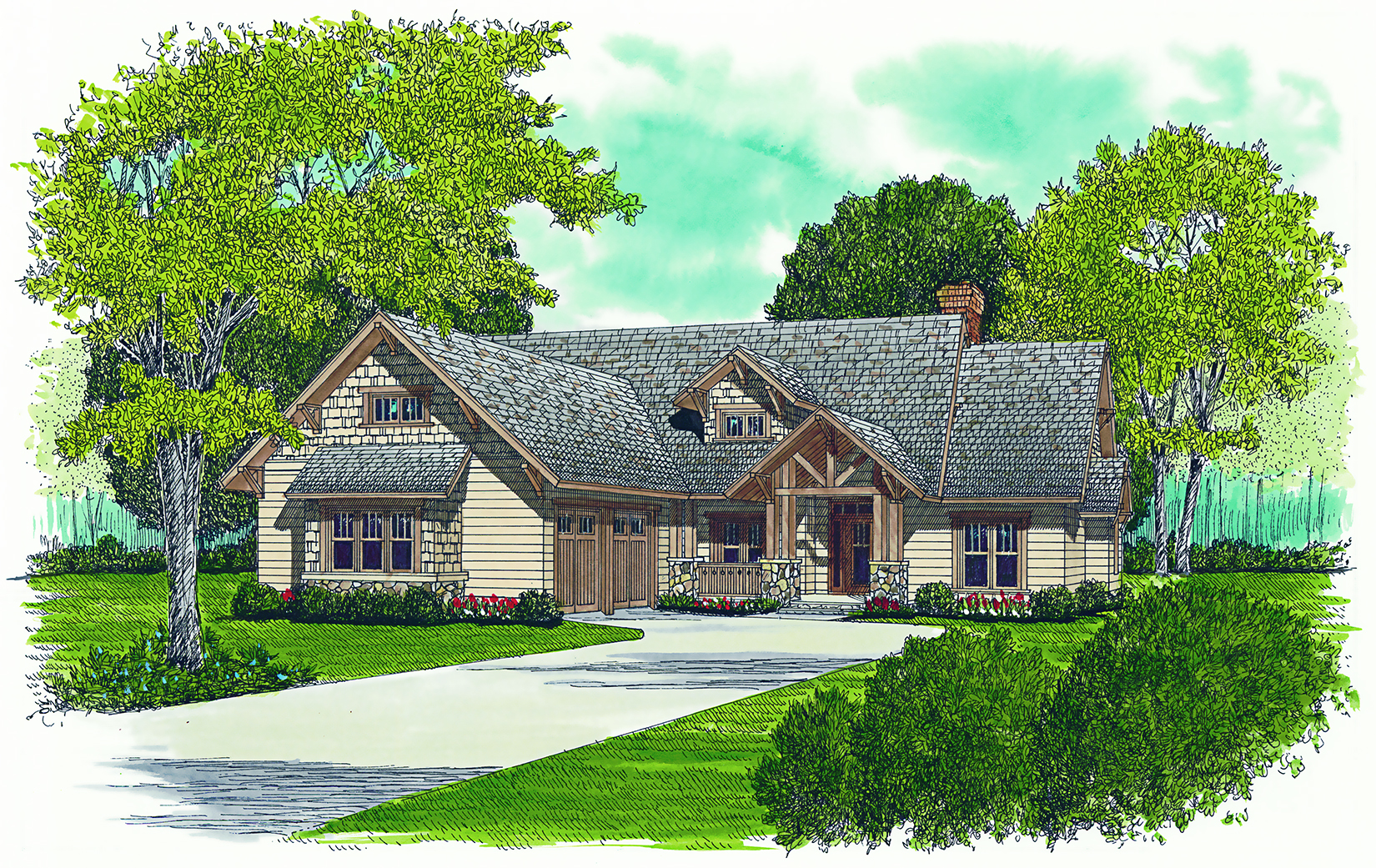Front elevation of Craftsman home (ThePlanCollection: House Plan #180-1008)