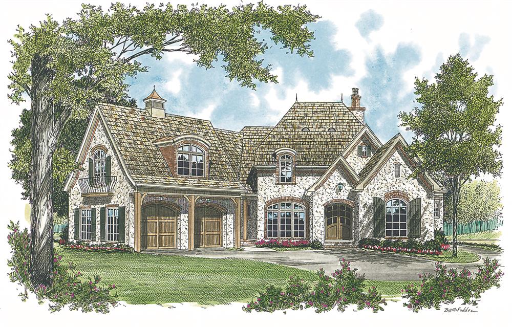 Front elevation of European home (ThePlanCollection: House Plan #180-1013)