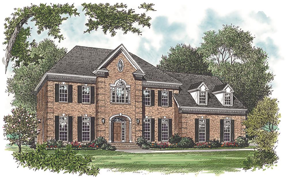 Front elevation of Georgian home (ThePlanCollection: House Plan #180-1017)
