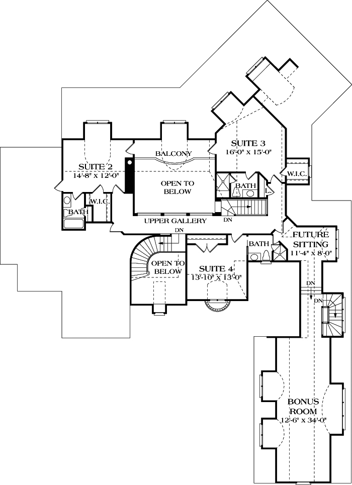 Floor Plan Second Story of European Plan #180-1027