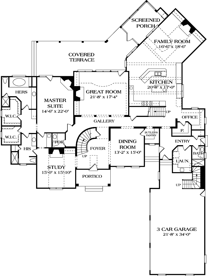 Floor Plan First Story of European Plan #180-1027