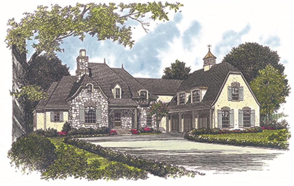 Front elevation of European home (ThePlanCollection: House Plan #180-1027)