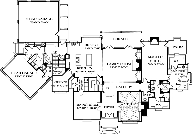 Floor Plan First Story of European Plan #180-1029
