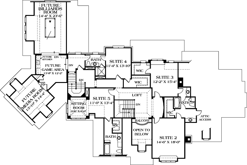 Floor Plan Second Story of European Plan #180-1029