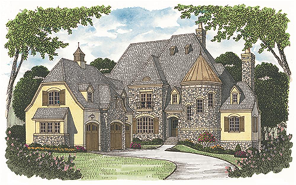 Front elevation of European home (ThePlanCollection: House Plan #180-1032)