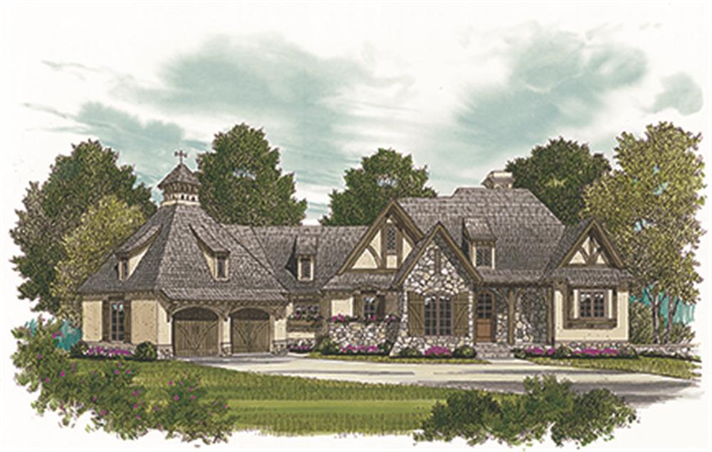 Front elevation of European home (ThePlanCollection: House Plan #180-1038)
