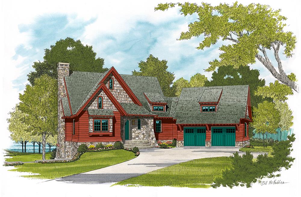 Front elevation of Arts and Crafts home (ThePlanCollection: House Plan #180-1039)