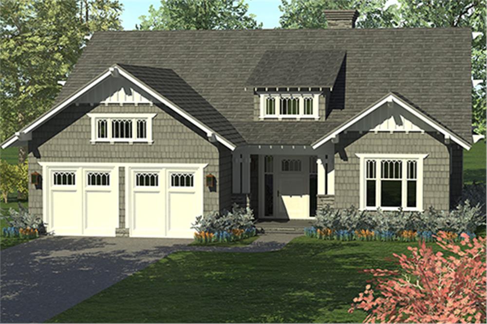Front elevation of Craftsman home (ThePlanCollection: House Plan #180-1040)