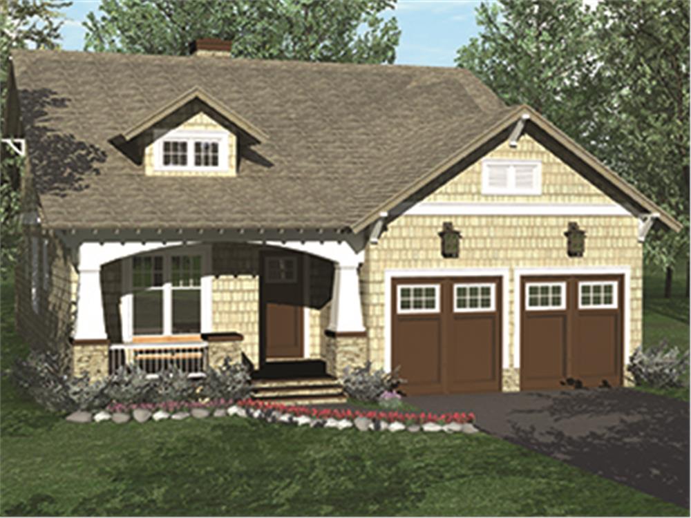 Front elevation of Craftsman home (ThePlanCollection: House Plan #180-1042)