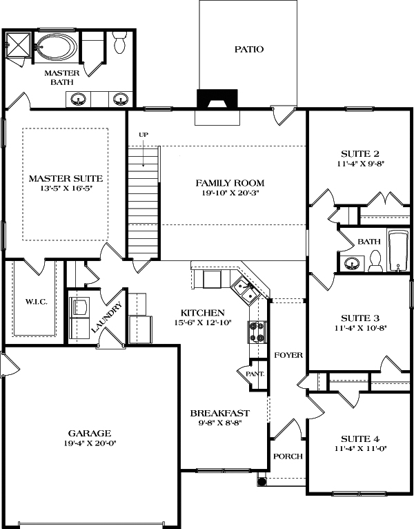 Floor Plan First Story of Ranch Plan #180-1044