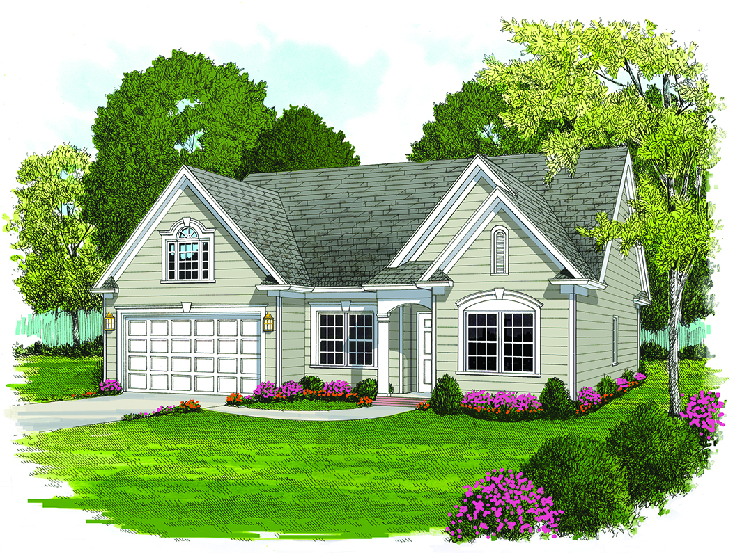 Rendering of Ranch home (ThePlanCollection: House Plan #180-1044)