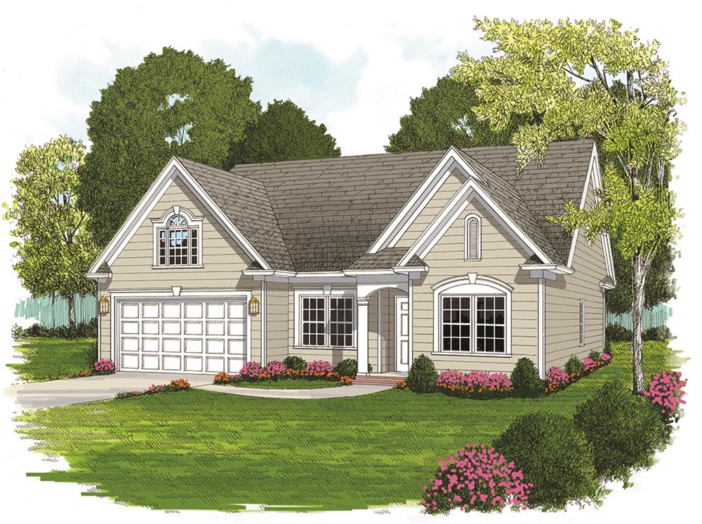 Rendering of Ranch home (ThePlanCollection: House Plan #180-1044)