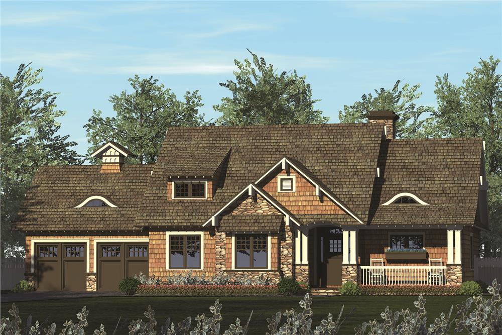 Front elevation of Craftsman home (ThePlanCollection: House Plan #180-1045)