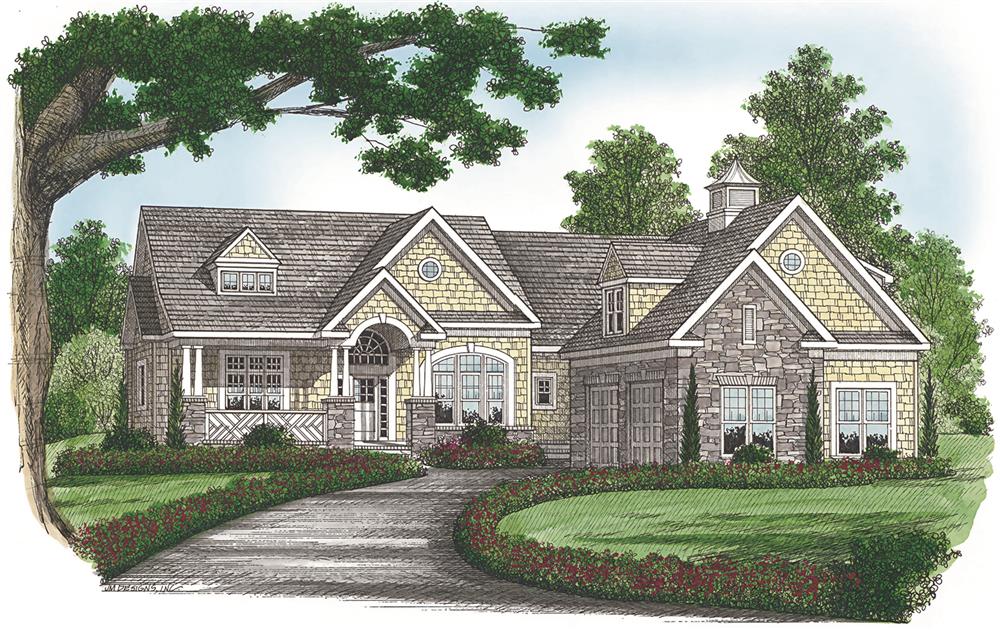 Front elevation of Craftsman home (ThePlanCollection: House Plan #180-1048)