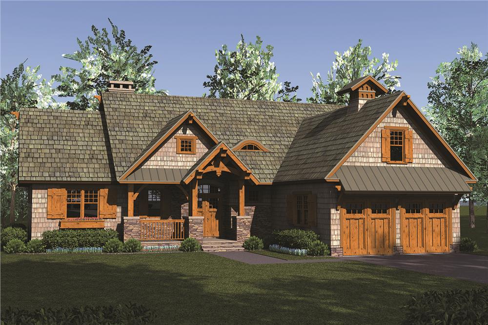 Front elevation of Craftsman home (ThePlanCollection: House Plan #180-1049)
