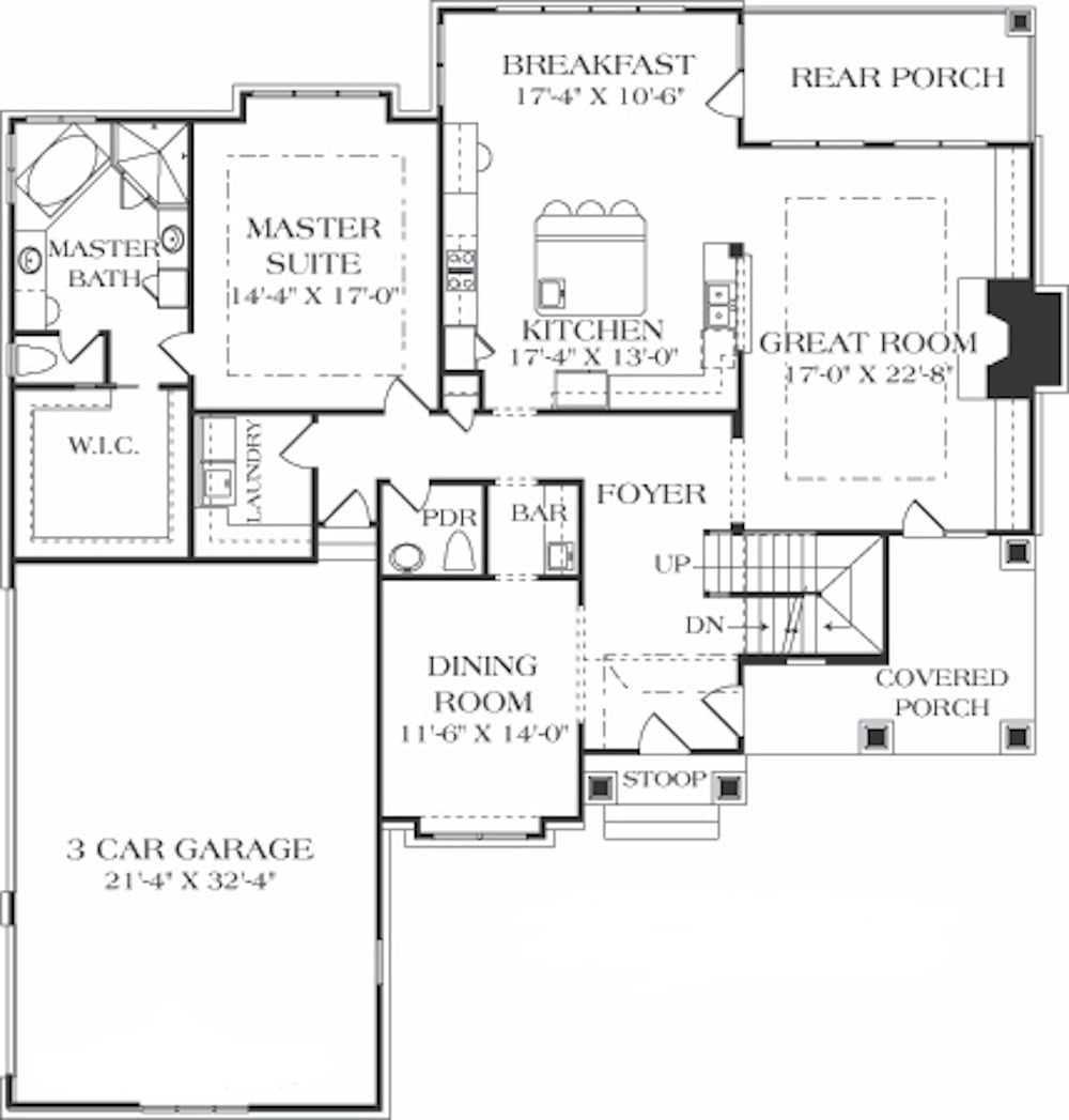 Floor Plan Main Level of Cottage Plan #180-1050