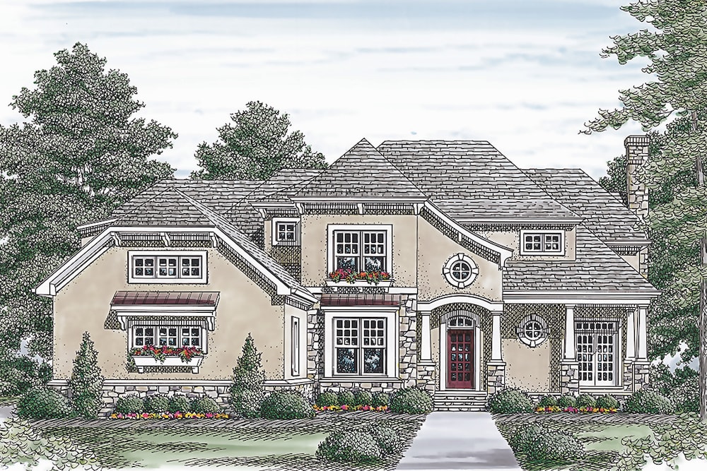 Home Plan Front Elevation of this 5-Bedroom,5319 Sq Ft Plan -180-1050