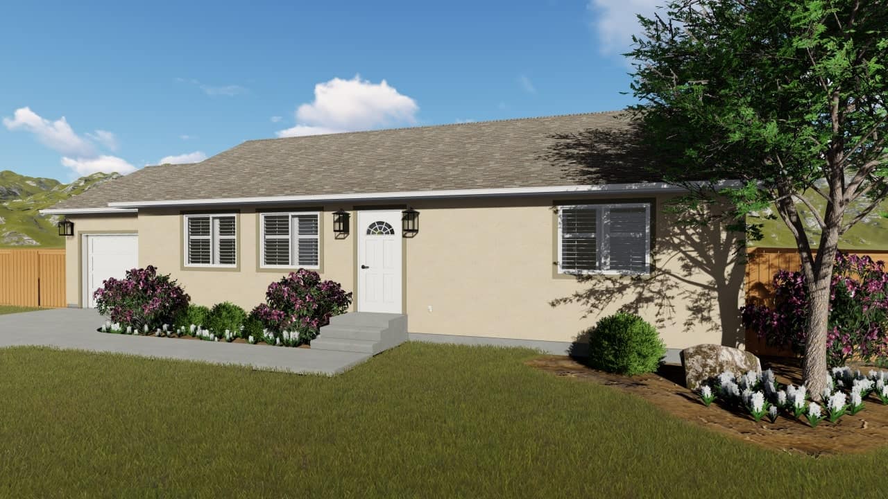 Right Side View of this 2-Bedroom, 1190 Sq Ft Plan - 187-1009