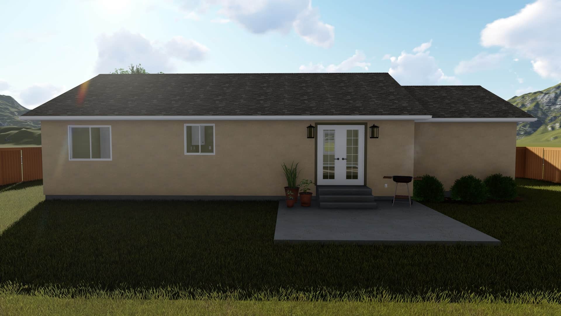Rear View of this 2-Bedroom, 1190 Sq Ft Plan - 187-1009